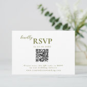 Moderne minimalist Olive Green Wedding chic RSVP Kaartje (Staand voorkant)