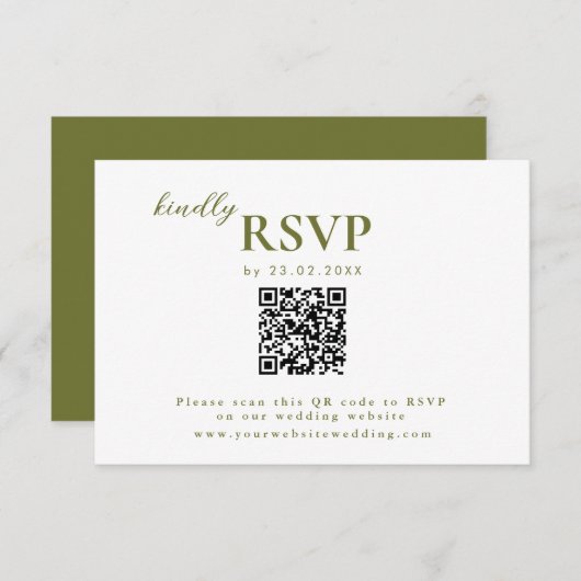 Moderne minimalist Olive Green Wedding chic RSVP Kaartje (Voorkant / Achterkant)