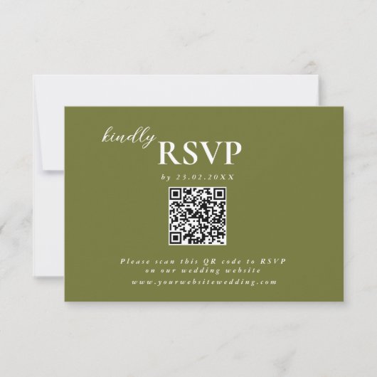 Moderne minimalist Olive Green Wedding chic RSVP Kaartje (Voorkant)