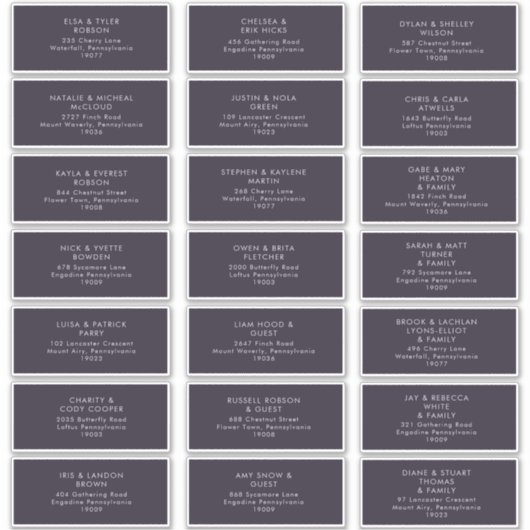 Moderne Minimalist | Paarse Gastadreslabels Sticker (Voorkant)