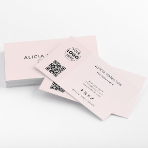 Moderne minimalist   QR-code & Logo   Blush Pink Visitekaartje