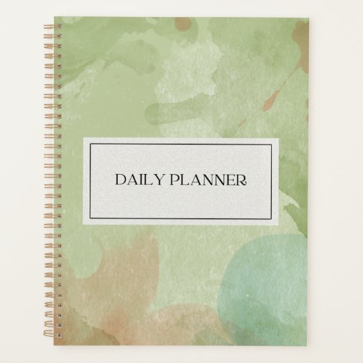 Moderne Minimalist & Saliegroen Aquarel  Planner (Voorkant)
