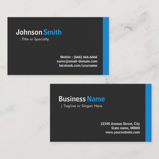 Moderne minimalist - Schone zwart en blauw Visitekaartje (Voorkant / Achterkant)