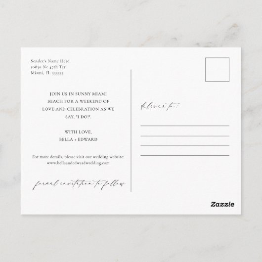 Moderne minimalist slaat de datum op briefkaart (Achterkant)