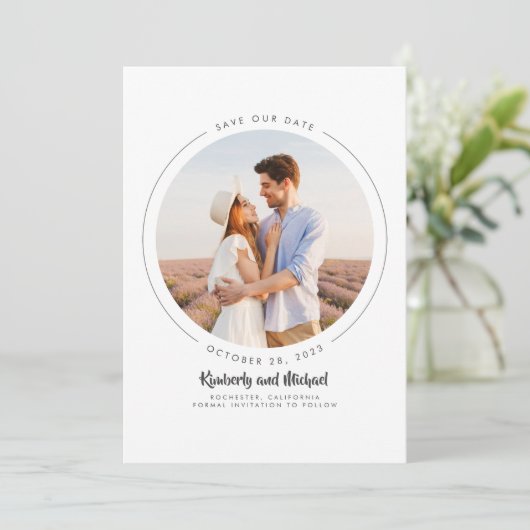 Moderne minimalist sparen de Datum Foto Save The Date (Staand voorkant)