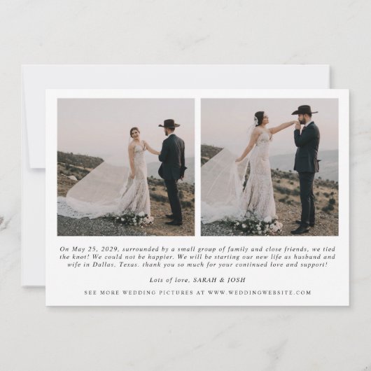 Moderne minimalist trouwde gewoon 3 foto's met een aankondiging (Achterkant)