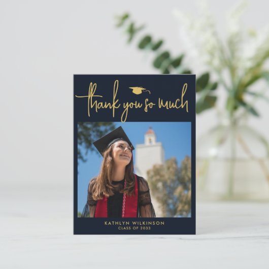 Moderne minimalist voor Navy Blue Gold Script Hart Briefkaart (Staand voorkant)