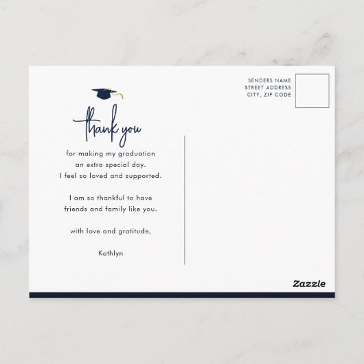 Moderne minimalist voor Navy Blue Gold Script Hart Briefkaart (Achterkant)