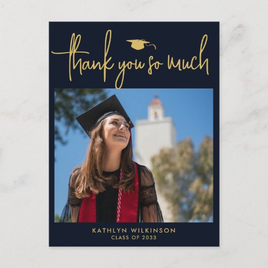 Moderne minimalist voor Navy Blue Gold Script Hart Briefkaart (Voorkant)