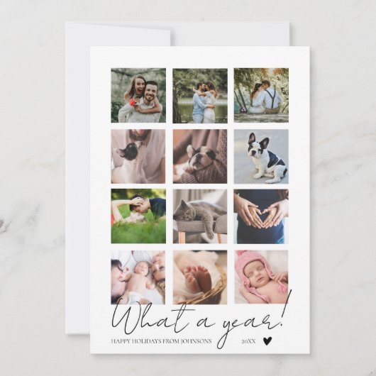 Moderne Minimalist Wat een Jaar Foto Collage Feestdagenkaart (Voorkant)