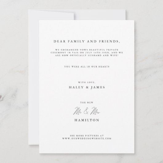 Moderne minimalist We hebben een huwelijk met foto Aankondiging (Achterkant)