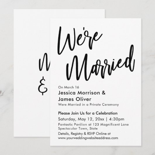 Moderne minimalist We zijn getrouwd zwart-wit Kaart (Voorkant / Achterkant)