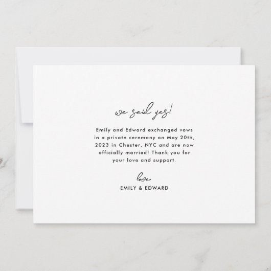 Moderne minimalist zeiden we ja foto bruiloft aankondiging (Achterkant)