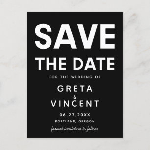 Moderne minimalist Zwart-wit Save The Date Briefkaart