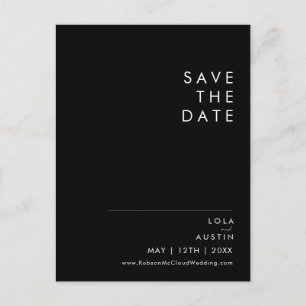 Moderne Minimalist   Zwarte Save The Date Postkaar Uitnodiging Briefkaart