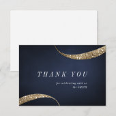 Moderne, minimalistisch blauw goudglitter bedankt (Voorkant / Achterkant)