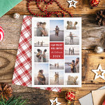 Moderne minimalistische 12 fotocollage kerst feestdagenkaart<br><div class="desc">Vier het seizoen met onze prachtige Photo Christmas-Kaart. Deze kaart toont een prachtige 12-foto collage, met een levendige rode rechthoek met de woorden "Happiest Feestdagen" elegant gepresenteerd in vetgedrukte sans-serif typografie, terwijl uw familienaam een persoonlijke touch toevoegt in een script lettertype. De achterkant van de kaart is voorzien van een...</div>