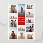 Moderne minimalistische 12 fotocollage kerst folie feestdagenkaart (Voorkant)