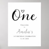Moderne minimalistische 1e verjaardag welkomstbord poster (Voorkant)