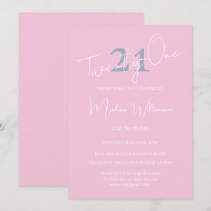 Moderne Minimalistische 21e Pink Blau Verjaardag Kaart