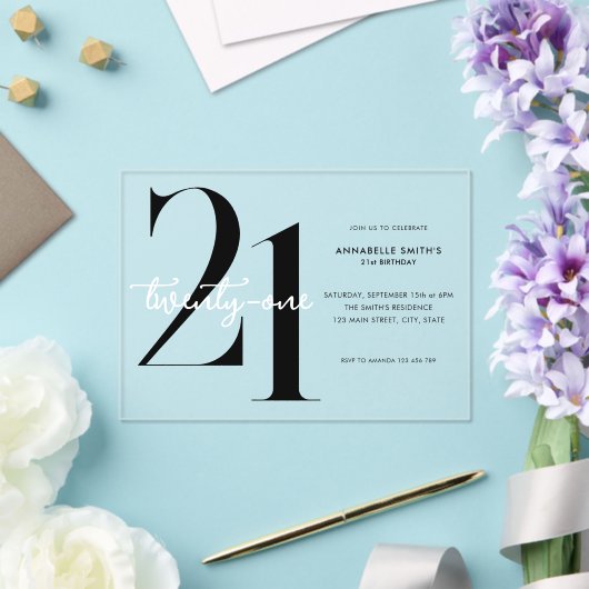 Moderne minimalistische 21ste verjaardag acryl uitnodigingen (Insitu (Huwelijk))