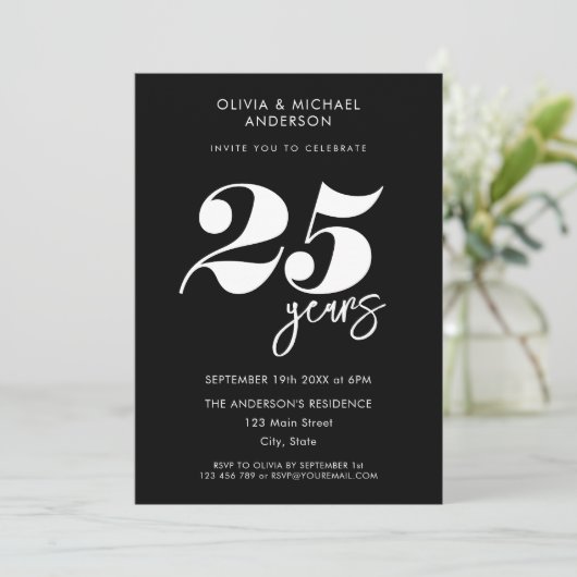 Moderne minimalistische 25e bruiloft Jubileum Kaart (Staand voorkant)
