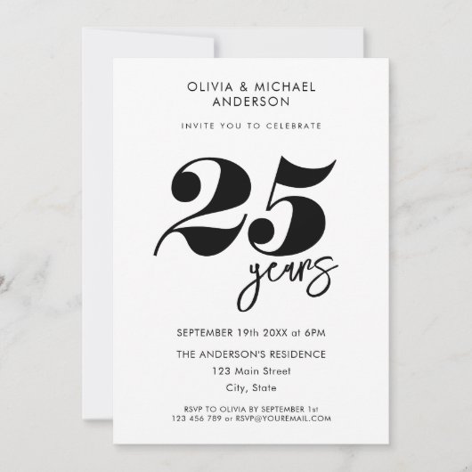Moderne minimalistische 25e bruiloft Jubileum Kaart (Voorkant)