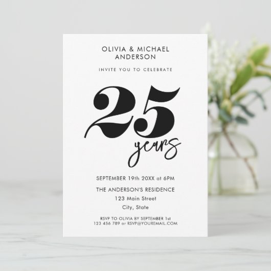 Moderne minimalistische 25e bruiloft Jubileum Kaart (Staand voorkant)