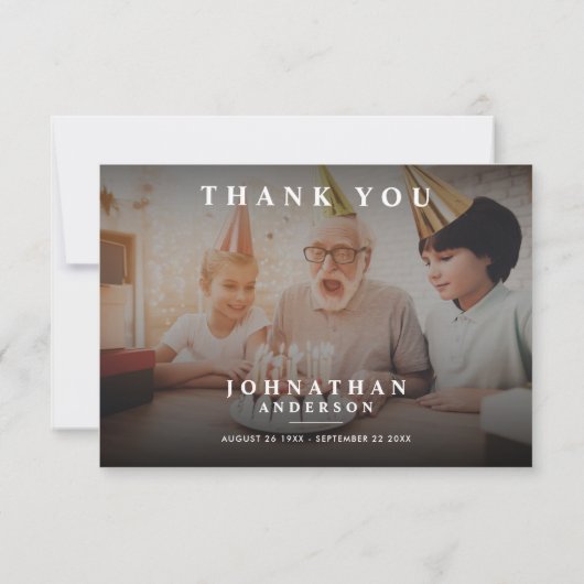 Moderne minimalistische 2-foto aangepaste herdenki bedankkaart (Achterkant)