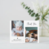 Moderne Minimalistische 2 Foto Baby Shower Dankjew Briefkaart (Staand voorkant)