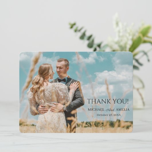 Moderne minimalistische 2 foto bruiloft dank u kaa (Staand voorkant)