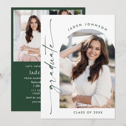 Moderne minimalistische 2 FOTO-graduatiepartij Kaart (Voorkant / Achterkant)