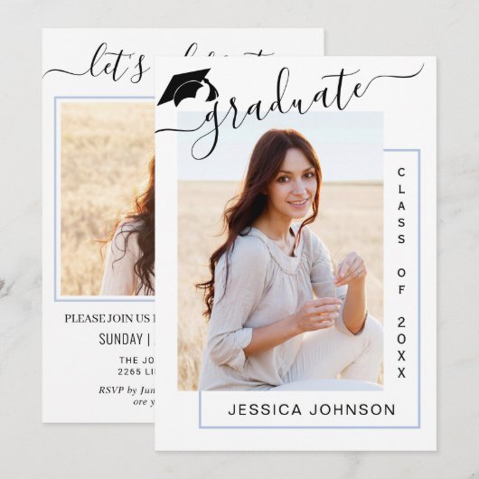 Moderne minimalistische 2 FOTO-graduatiepartij Kaart (Voorkant / Achterkant)