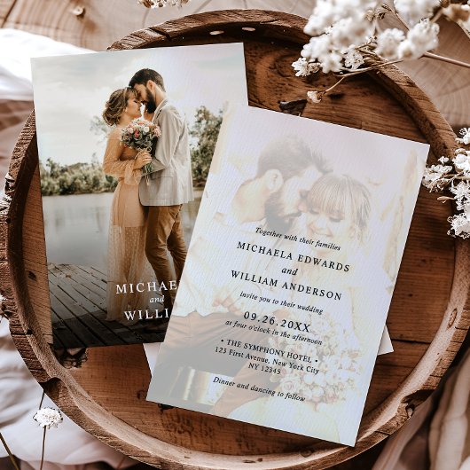 Moderne minimalistische 2-foto huwelijksuitnodigin kaart