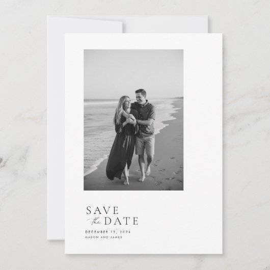 Moderne minimalistische 2 foto QR-code Save The Date (Voorkant)