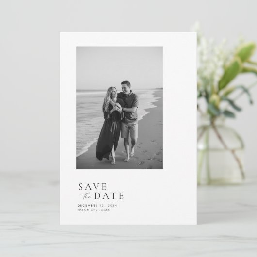 Moderne minimalistische 2 foto QR-code Save The Date (Staand voorkant)