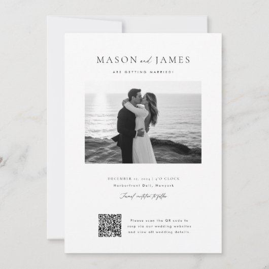 Moderne minimalistische 2 foto QR-code Save The Date (Achterkant)