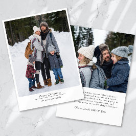Moderne minimalistische 2 foto vrolijke kerst feestdagenkaart
