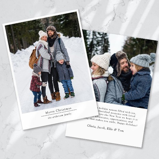 Moderne minimalistische 2 foto vrolijke kerst feestdagenkaart