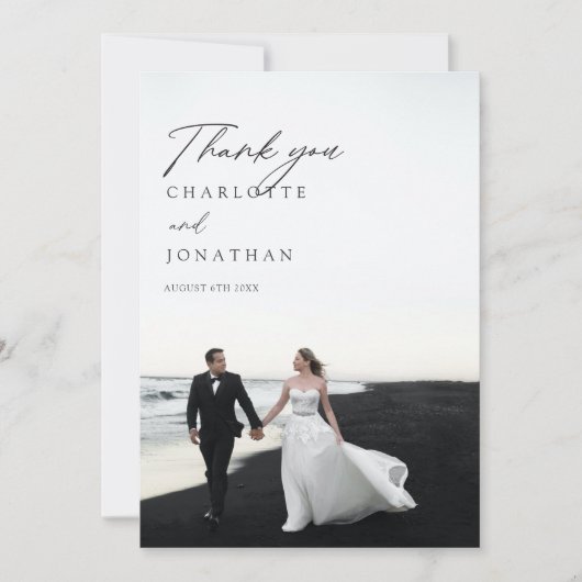 Moderne, minimalistische 2 foto's bruiloft Harteli Bedankkaart (Voorkant)