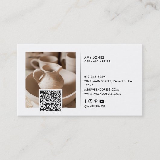 Moderne minimalistische 2 foto's QR-code & socials Visitekaartje (Voorkant)