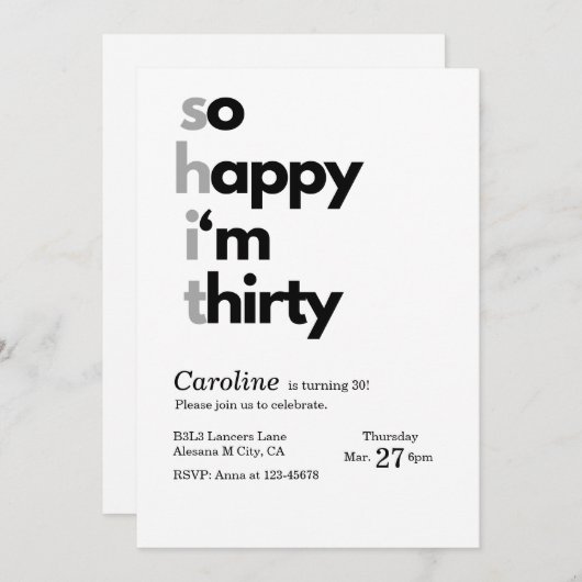 Moderne minimalistische 30e verjaardag uitnodiging (Voorkant / Achterkant)