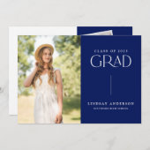 Moderne minimalistische 3 foto afstudeerfeest kaart (Voorkant / Achterkant)