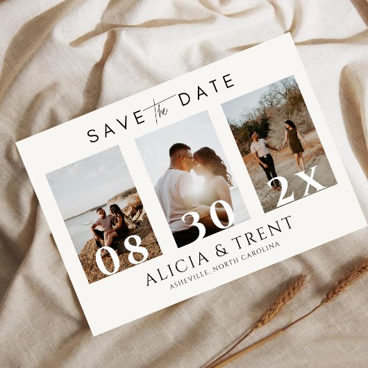 Moderne Minimalistische 3 Foto Datum Overlay Save The Date