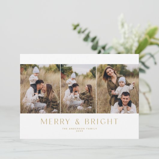 Moderne Minimalistische 3 Foto Kaart (Staand voorkant)