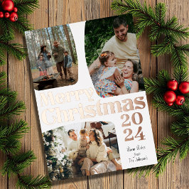Moderne minimalistische 3 foto Vrolijk kerstfeest Folie Feestdagenkaart