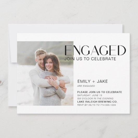 Moderne minimalistische 3 foto zwart-wit Verloving Kaart (Voorkant)