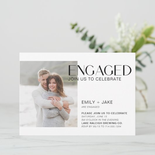 Moderne minimalistische 3 foto zwart-wit Verloving Kaart (Staand voorkant)