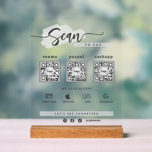 Moderne Minimalistische 3 Qr Code Scan Om Bevroren Acryl Bord (Neutraal)