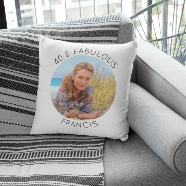 Moderne Minimalistische 40 & Fabulous Foto Kussen (Modern Minimalist 40 & Fabulous Photo Throw Pillow)